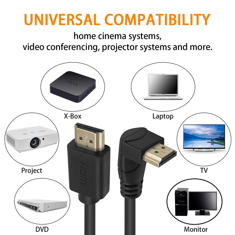 Poyiccot HDMI 2.0 Male to Male Cable 90 Degree, 2 Feet / 60cm HDMI Male to Male Downward Angle Cable 60Hz, 4K * 2K Gold Plated High Speed (M/M Down) - Image 4